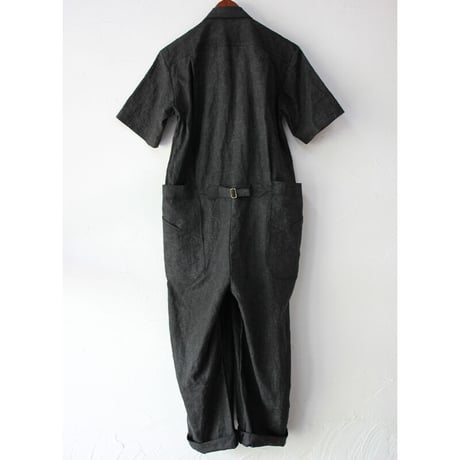 **再入荷** ASEEDONCLOUD　アシードンクラウド　Ash dyeing linen sakurashi jumpsuit  #ブラック　【送料無料】