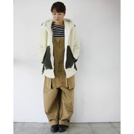 maomade マオメイド　シープボアｘ圧縮ウールフードジャケット　#オフ白ｘカーキ、ブラックｘブラック