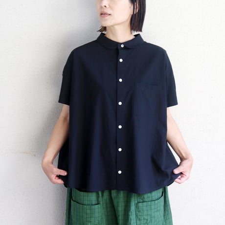 **またまたまた再入荷** LinenYa リネンヤ　80タイプライタートリプルウォッシュ丸襟ブラウス　#ブルー、レッド、ブラック、ホワイト