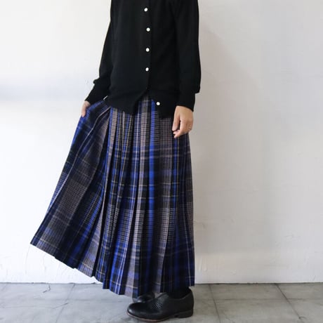 **最終在庫到着** Linenya リネンヤ　ウールチェックプリーツスカート　wool check pleated skirt　【送料無料】