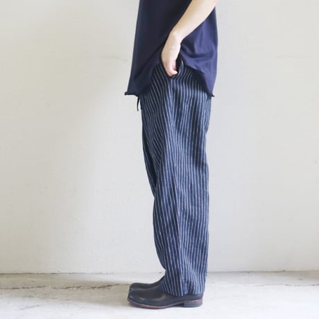 TRAVAIL MANUEL トラバイユマニュアル　リネンストライプスラントリボンパンツ　#ネイビー、グレー