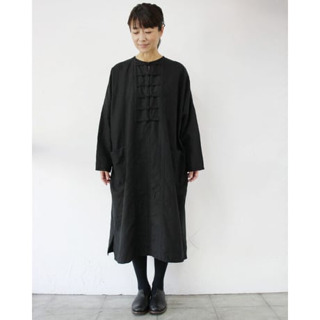 homspun ホームスパン　リネンバイオ厚手チャイナワンピース　#ブラック　【送料無料】