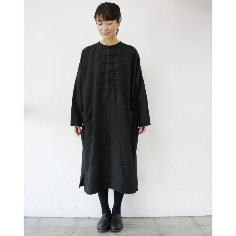 homspun ホームスパン　リネンバイオ厚手チャイナワンピース　シャツ homspun ホームスパン リネンバイオ厚手チャイナワンピース #ブラック