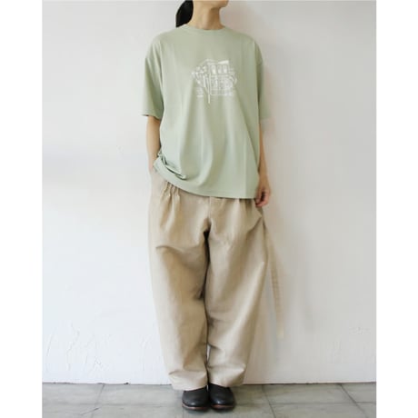 amne アンヌ　Tシャツ　ブティック柄半袖Tシャツ　#ホワイト、セージ、ネイビー