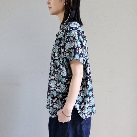 ARTE POVERA アルテポーヴェラ　インド草木染ハンドプリントステンドフレンチシャツ　#ダークブラウン