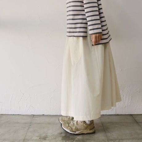 **再入荷** sasanqua by trees サザンカバイツリース　高密度ポプリンアシメレイヤーポケットスカート　#アイボリー、カーキ、ブラック
