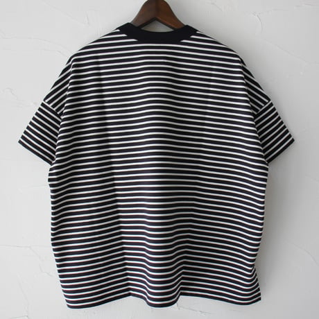 TRAVAIL MANUEL トラバイユマニュアル　ミディ天竺ボーダースリットTシャツ　#サックス、ネイビー