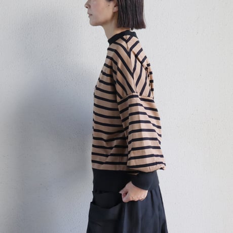 MAGALI マガリ　ハイゲージコットンバスクボーダーカットソー　#モカ×ブラック、アイボリー×ブラック