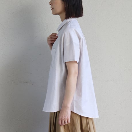 LinenYa リネンヤ　綿麻ストライプ丸襟シャツ　#ベージュ