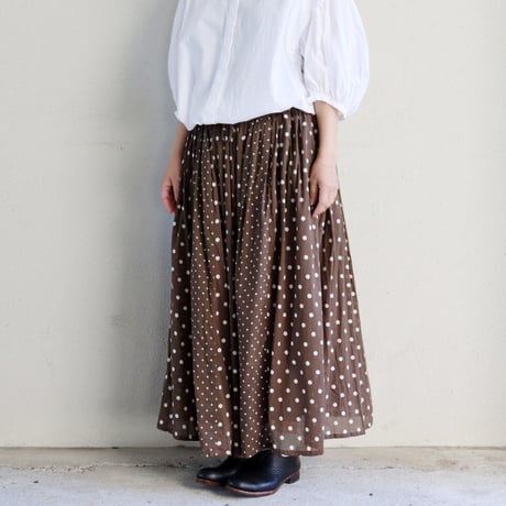 **再々入荷** soil ソイル　ドットパッチワークギャザースカート　#ブラック、ブラウン、ネイビー　【送料無料】