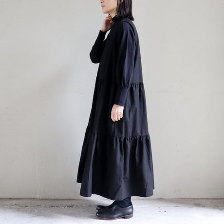 **またまたまた再々入荷** Linenya リネンヤ　コットンリネンティアードワンピース（薄地）　#ブラック　【送料無料】