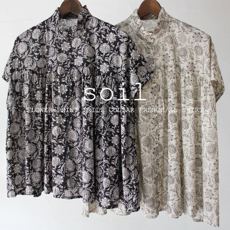 【美品】SOIL ソイル 花柄 フレンチスリーブシャツ 綿100% ネイビー 美品】SOIL ソイル 花柄 フレンチスリーブシャツ 綿100