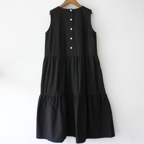 **またまたまた再々入荷** Linenya リネンヤ　コットンリネンティアードワンピース（薄地）　#ブラック　【送料無料】