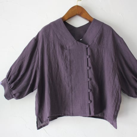 atelier naruse アトリエナルセ　linen stitch V-neck blouse　リネンステッチVネックブラウス