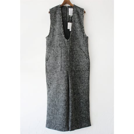 **再入荷** KAH:KI カーキ TWEED OVERALLS ツイードオーバーオール　#ブラック　【送料無料】