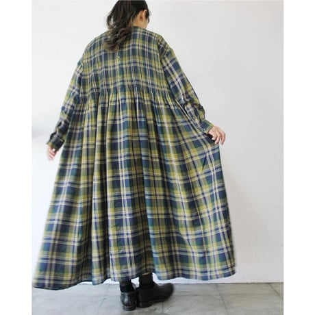 maison de soil メゾンドソイル WOOL COTTON  CHECK CREW NECK P/O DRESS WITH MINI PINTUCK　綿ウールチェックピンタックワンピース