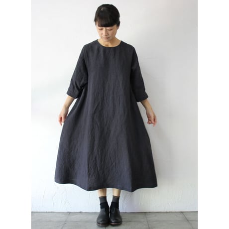 LinenYa リネンギャザーワンピース　#ネイビー、グレージュ　【送料無料】