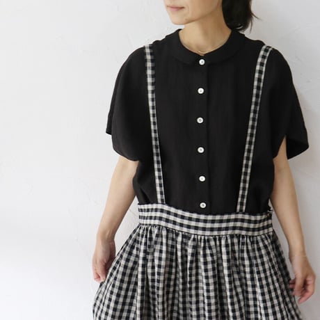 MAGALI マガリ　リネンラウンドブラウス　#ホワイト、ブラック、インディゴブルー