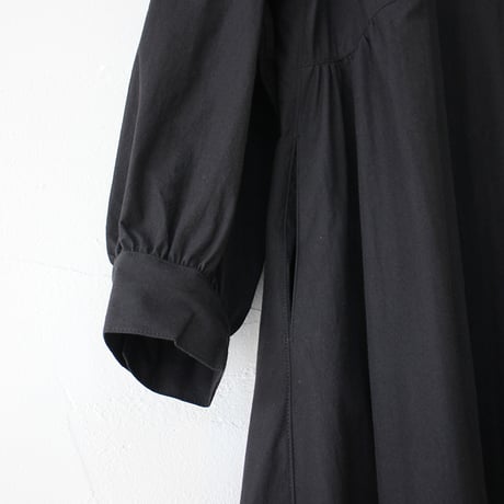 **またまたまた再入荷**LinenYa リネンヤ　コットンタイプライター長袖スタンドカラーワンピース　#ブラック、チャコール