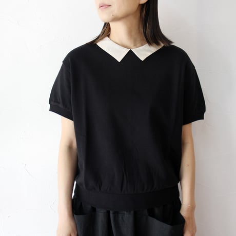 MAGALI マガリ　ループバックコットンオーガンジー襟カットソー　#アイボリー、ブラック