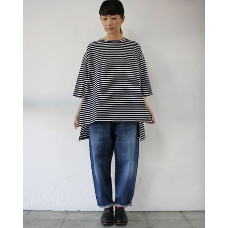 TRAVAIL MANUEL トラバイユマニュアル　ハイゲージボーダーハーフスリーブルークTシャツ