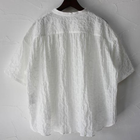 **またまたまた再入荷** Linenya リネンヤ　バンドカラーエンブロイダリー半袖シャツ　#ホワイト　【送料無料】