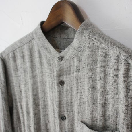 atelier naruse アトリエナルセ　linen tweed band-collar shirt　リネンツイードバンドカラーシャツ