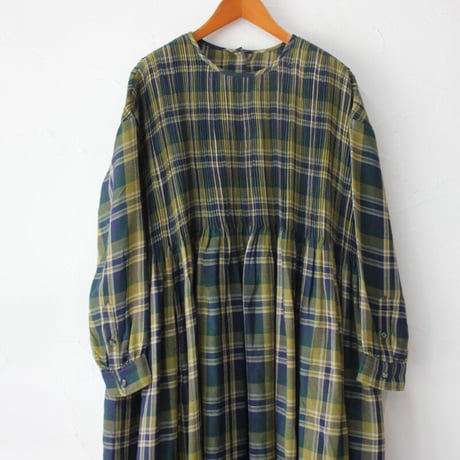 maison de soil メゾンドソイル WOOL COTTON  CHECK CREW NECK P/O DRESS WITH MINI PINTUCK　綿ウールチェックピンタックワンピース