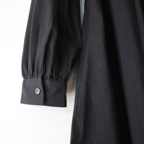 **またまたまた再入荷**LinenYa リネンヤ　コットンタイプライター長袖スタンドカラーワンピース　#ブラック、チャコール