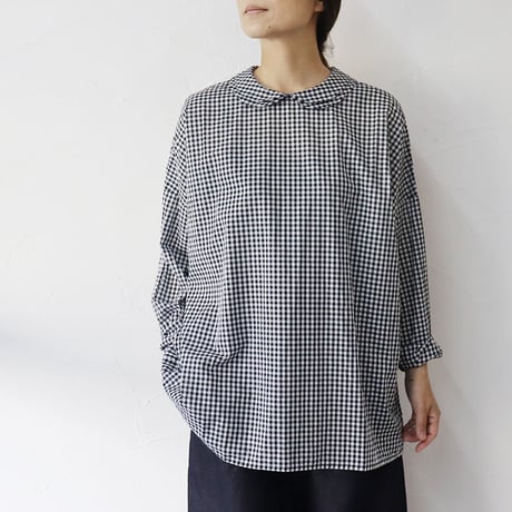 homspun ホームスパン　80/1ギンガムフラットカラープルオーバーブラウス　#グレープ、ブラック、マスタード