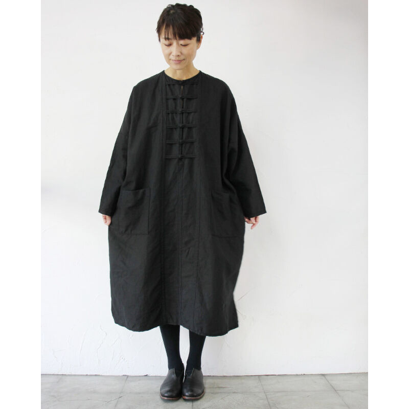 homspun リネンバイオ厚手 チャイナワンピース M homspun リネンバイオ厚手 チャイナワンピース ブラック homspun