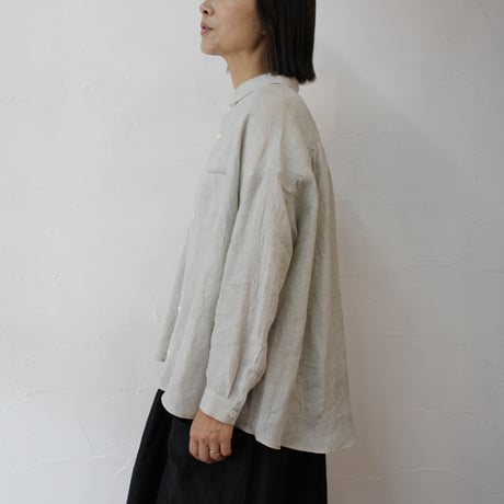**再入荷** Linenya リネンヤ　リネン丸襟長袖ブラウス　#ホワイト、ライトグレー、ブラック
