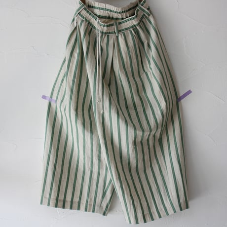 **再入荷** atelier naruse アトリエナルセ　コットンリネンストライプガウチョパンツ #グリーン、ブラック　【送料無料】