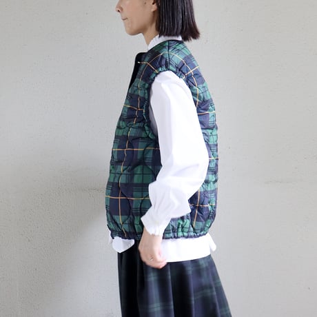 maomade マオメイド　キルトリバーシブルベスト　#グリーンチェック、レッドチェック　【送料無料】