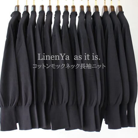 **またまたまた再入荷** LinenYa リネンヤ　as it is.　コットンモックネック長袖ニット　#ブラック、ネイビー　【送料無料】