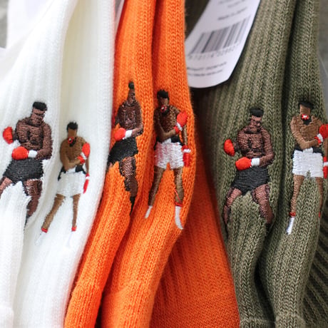 decka x BRÚ NA BÓINNE　Embroidery Pile Socks (Baseball、Boxing)　#ホワイト、オレンジ、グリーン