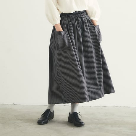 MAGALI マガリ　ストライプロングスカート　#ホワイト、ネイビー、チャコール　【送料無料】