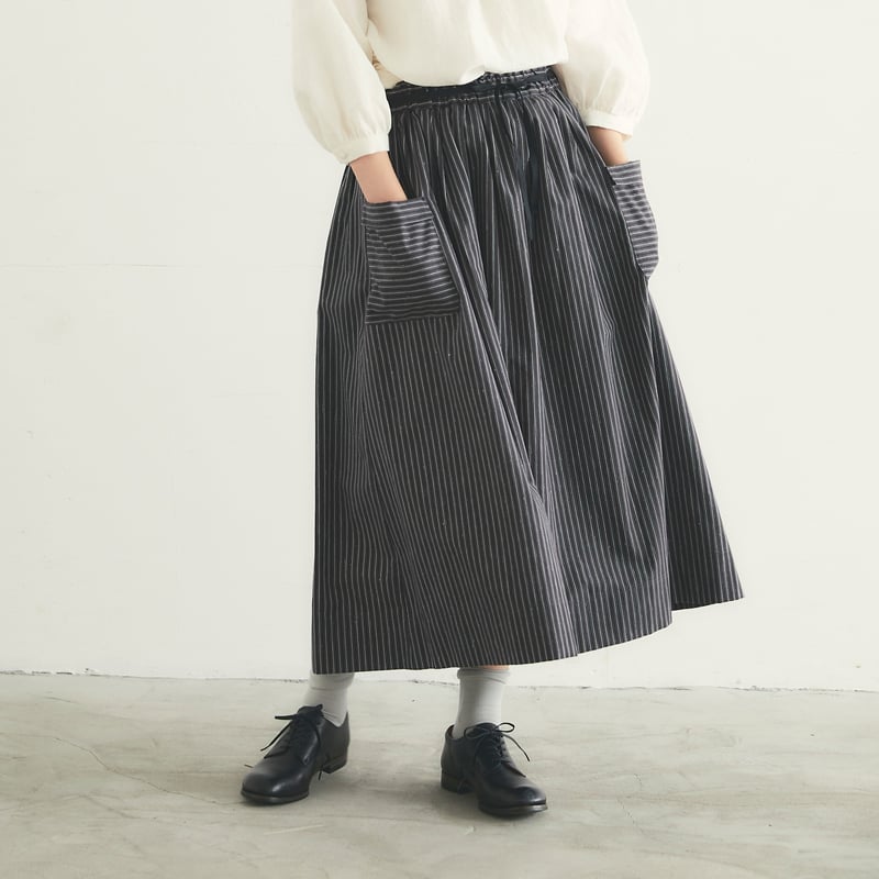 MAGALI マガリ ストライプロングスカート #ホワイト、ネイビー  