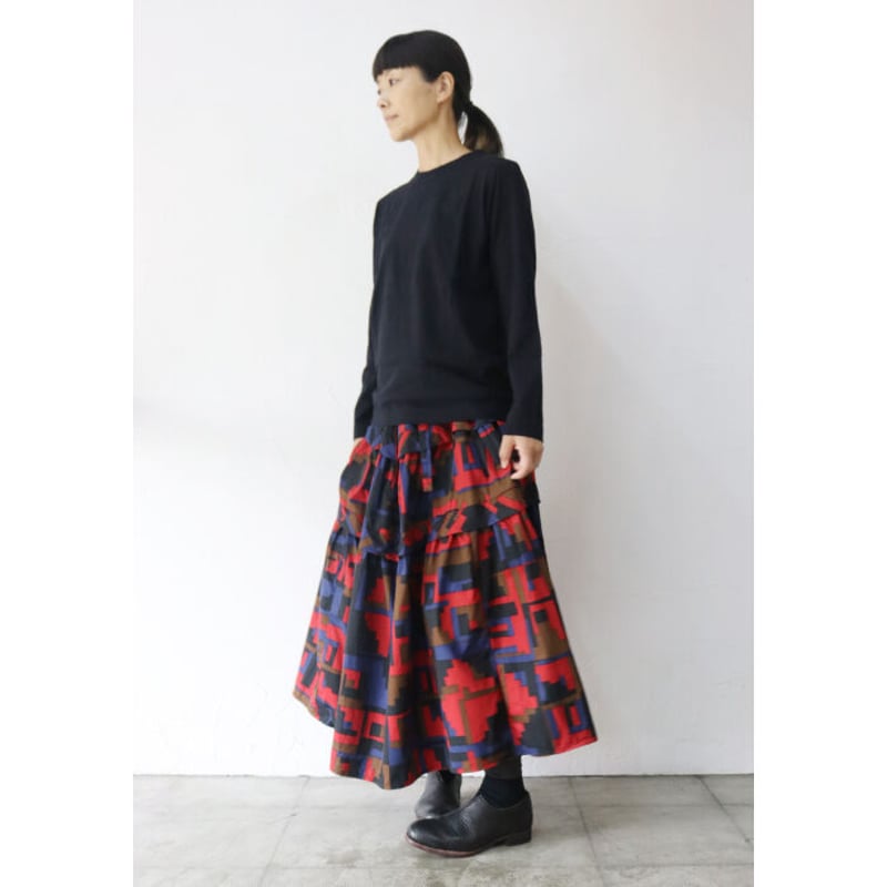 homspun ホームスパン パッチワークプリントティアードスカート