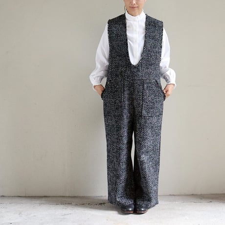 **再入荷** KAH:KI カーキ TWEED OVERALLS ツイードオーバーオール　#ブラック　【送料無料】