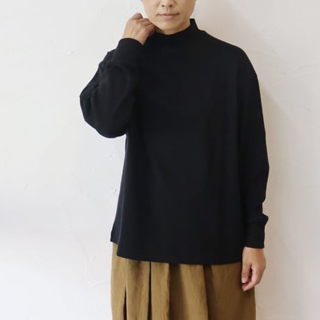 atelier naruse アトリエナルセ　コットンフライスモックネックカットソー　#ホワイト、ブラック　【送料無料】