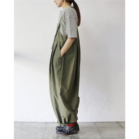 Brocante ブロカント　綿麻バックサテンバロンサロペット Ballon salopette #ベージュ、オリーブ、ブラック