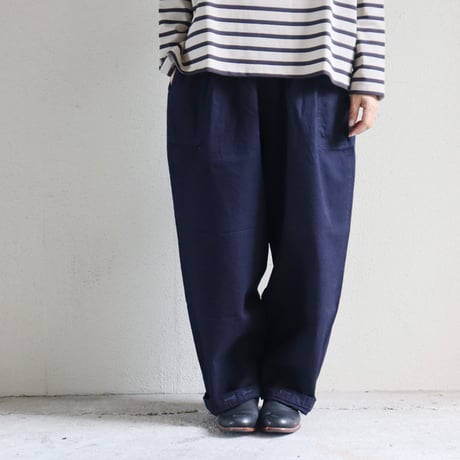 **今季も再入荷** homspun ホームスパン　10ozデニムギャザーパンツ　#ホワイト、ブリーチブルー、ブルー