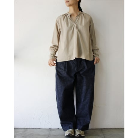 amne アンヌ　PIMA skipper Blouse　スーピマコットンスキッパーブラウス　#ホワイト、ベージュ、ネイビー