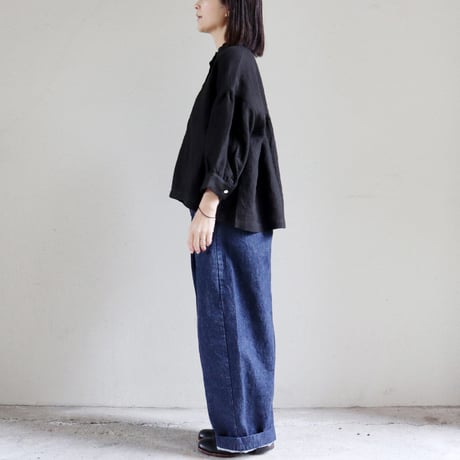**またまたまた再入荷** LinenYa リネンヤ　リネンスタンドカラーブラウス　#ブラック、ベージュ、ネイビー、チャコール、ホワイト、グレー