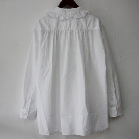 **ネイビーのみですが再入荷** homspun ホームスパン　100/2ブロードフリルブラウス　#サラシ、アイボリー、レッド、ネイビー　【送料無料】