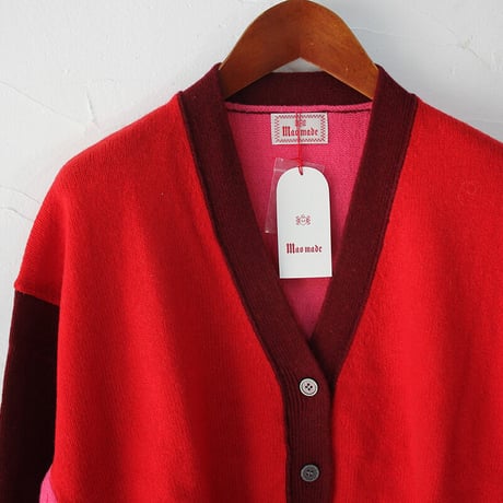 **再入荷**　mao made マオメイド　ウールクレイジーパターンカーディガン　#ブラック、ネイビー、レッド