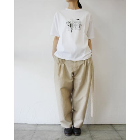 amne アンヌ　Tシャツ　ブティック柄半袖Tシャツ　#ホワイト、セージ、ネイビー
