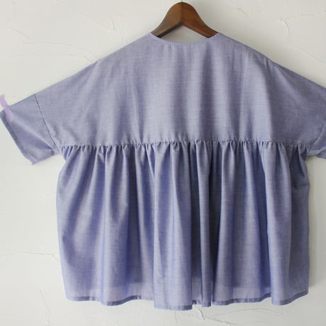 **再入荷** LinenYa リネンヤ　コットンバックギャザーブラウス　#ネイビー、シャンブレー、ホワイト