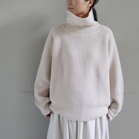 homspun ホームスパン　メリノウールワッフル編みプルオーバー　#オフホワイト、モスグレー、グリーン、ネイビー　【送料無料】